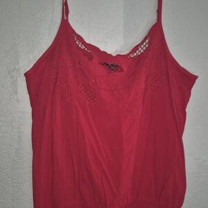 Women's Red Embroidered Top